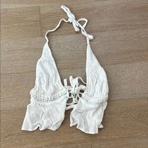 Garage White Crinkle Tie-Back Crop Top